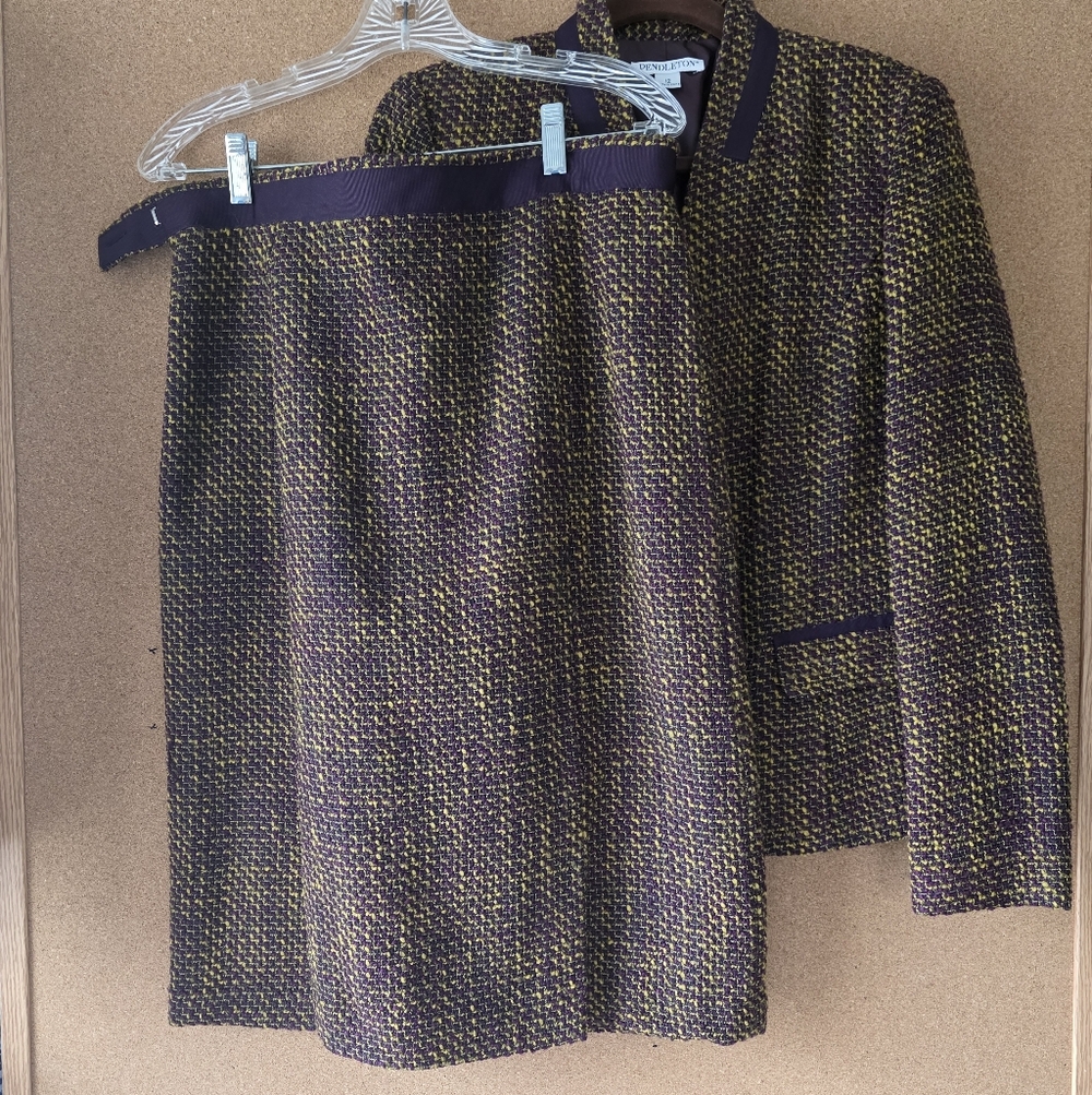 Pendleton Multicolor Woven Twead Skirt Suit Set Sz 12 Wool Blend Jacket & Skirt